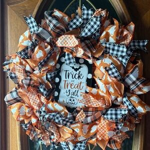 Halloween Ghost and Plaid Wreath